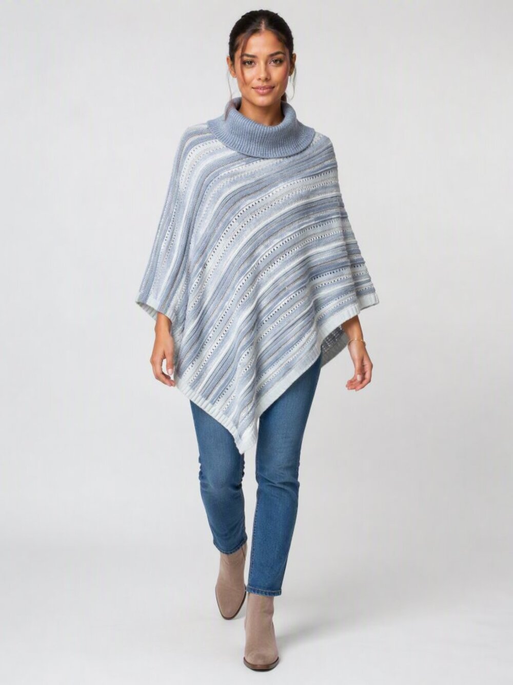 NWT White House Black Market Turtleneck Gray Cream Gold Poncho Sweater Women's L